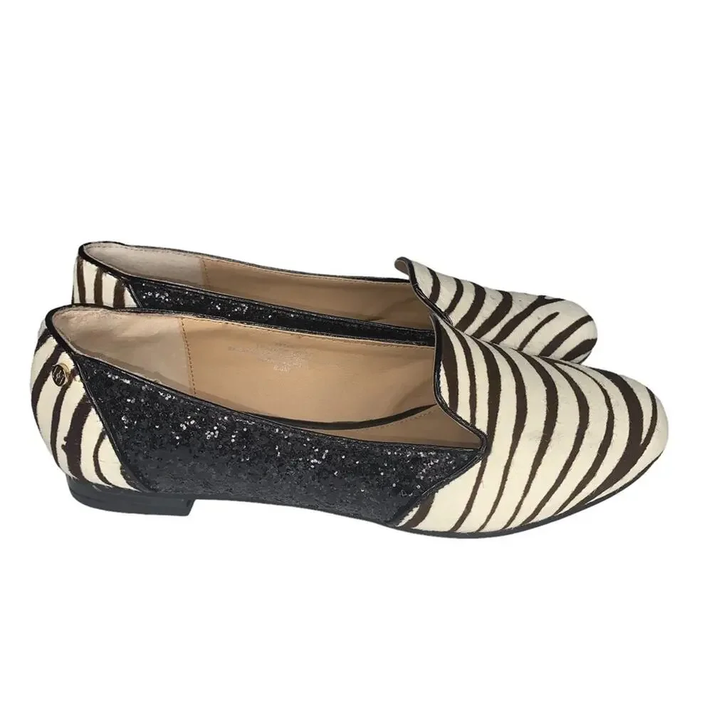 IMAN calf hair zebra print size 6.5M flats brown and beige glittery side… - Picture 7 of 14